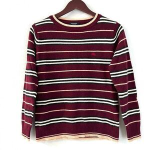 Burberry London Womens Striped Wool Sweater Size M Dark Red